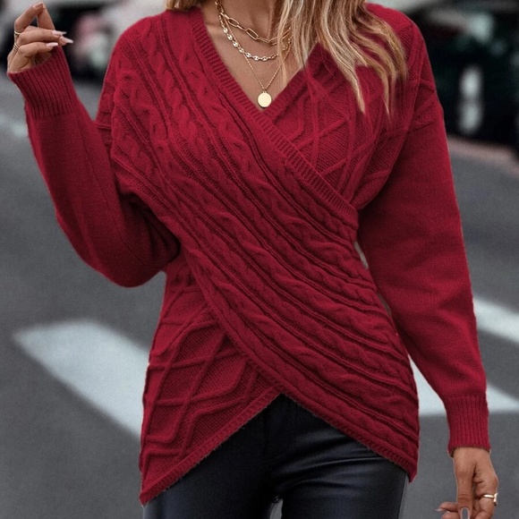 Cozy Chunky Cable Knit Wrap Sweater Top - Picture 14 of 15